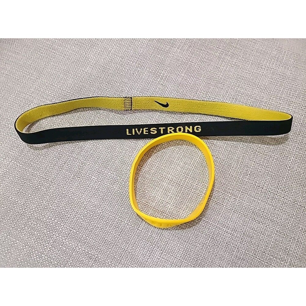 Nike Livestrong Stretchy Sport Hairband Women Black/GOLD Yellow + Bracelet